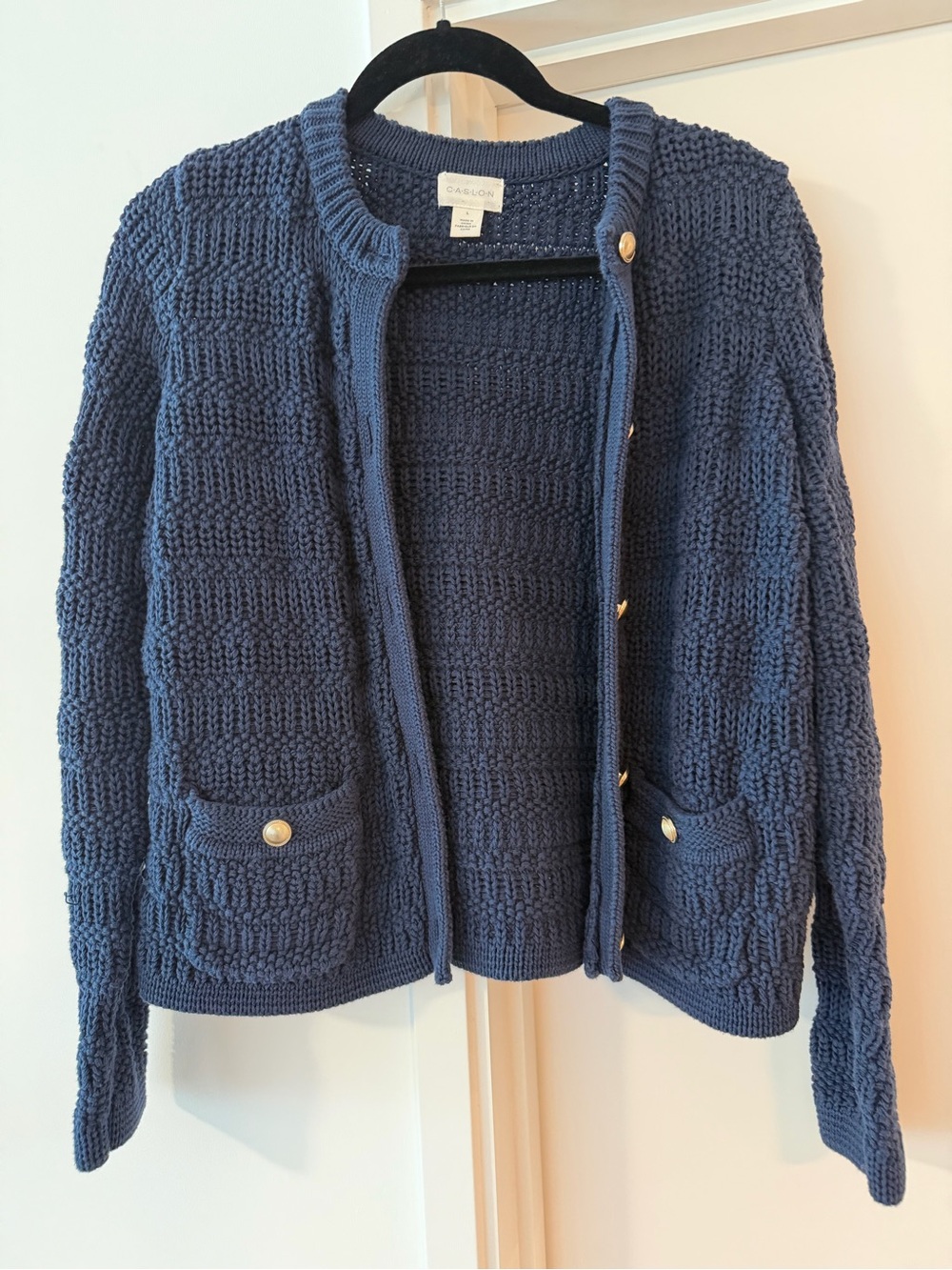 Caslon Navy Chunky Knit Button Cardigan - Large